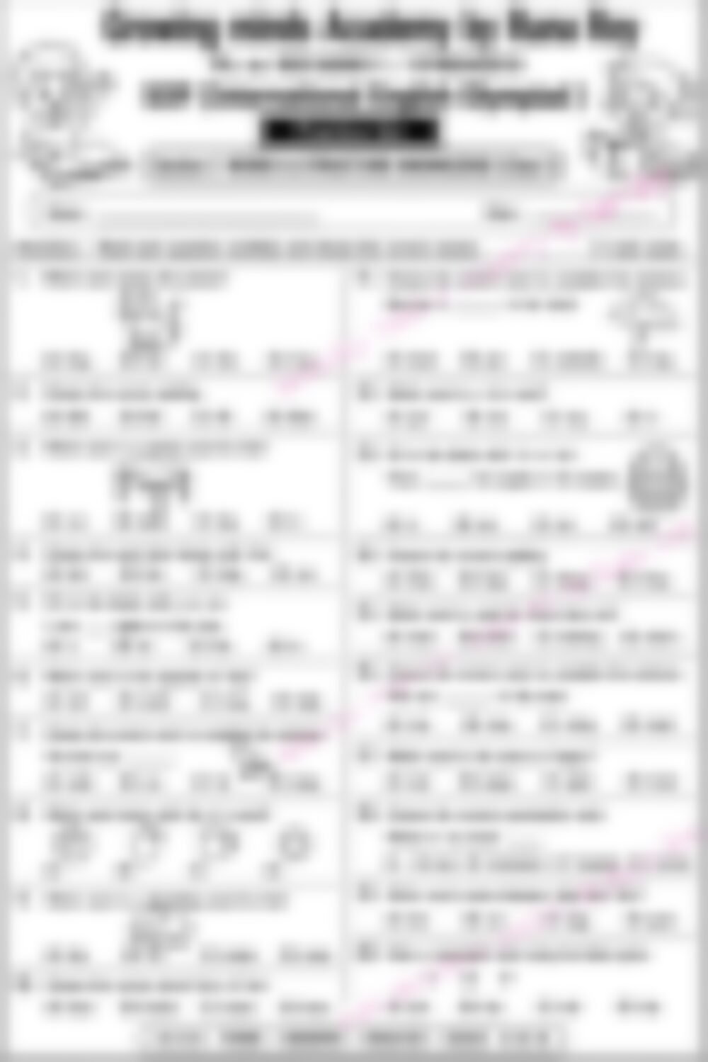 Class 1 English Olympiad Worksheet: Set 1 - page 1 preview