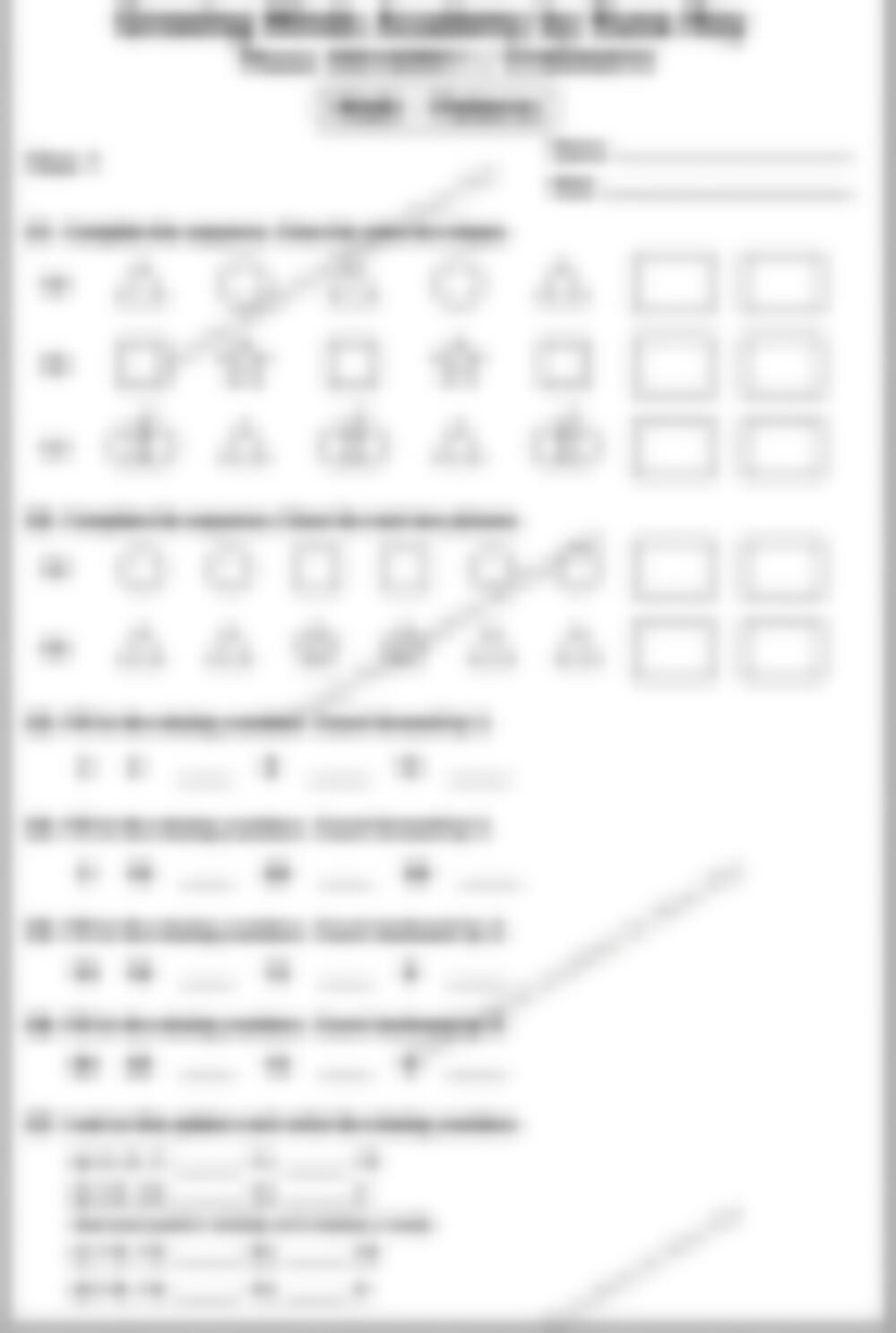 Class 1 Math Worksheet: Patterns - page 1 preview