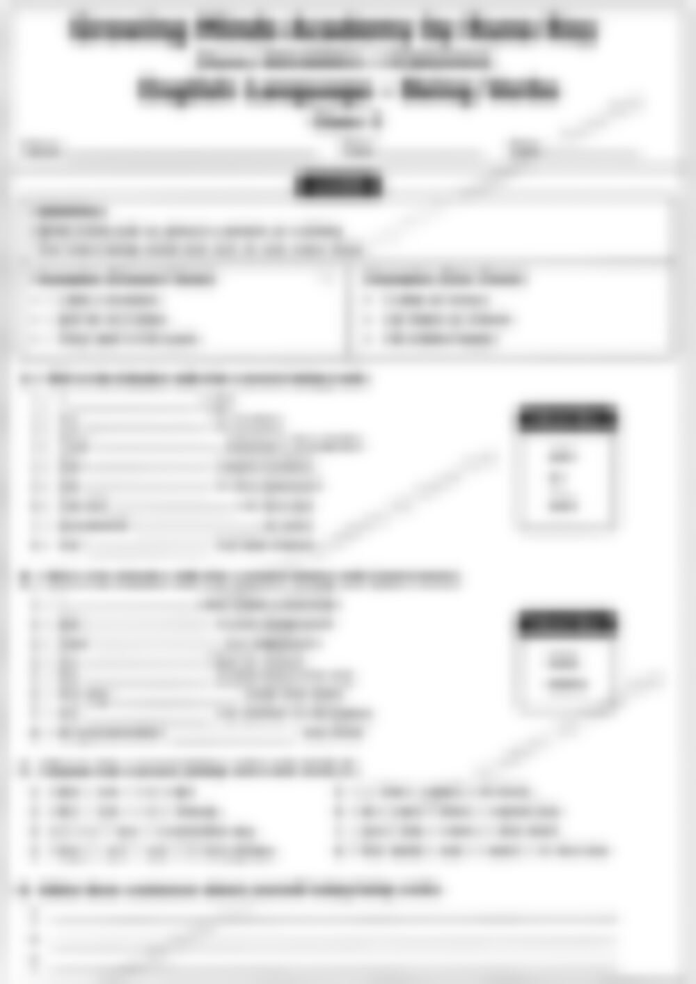 Class 2 English Grammar Worksheet: Being Verbs - page 1 preview