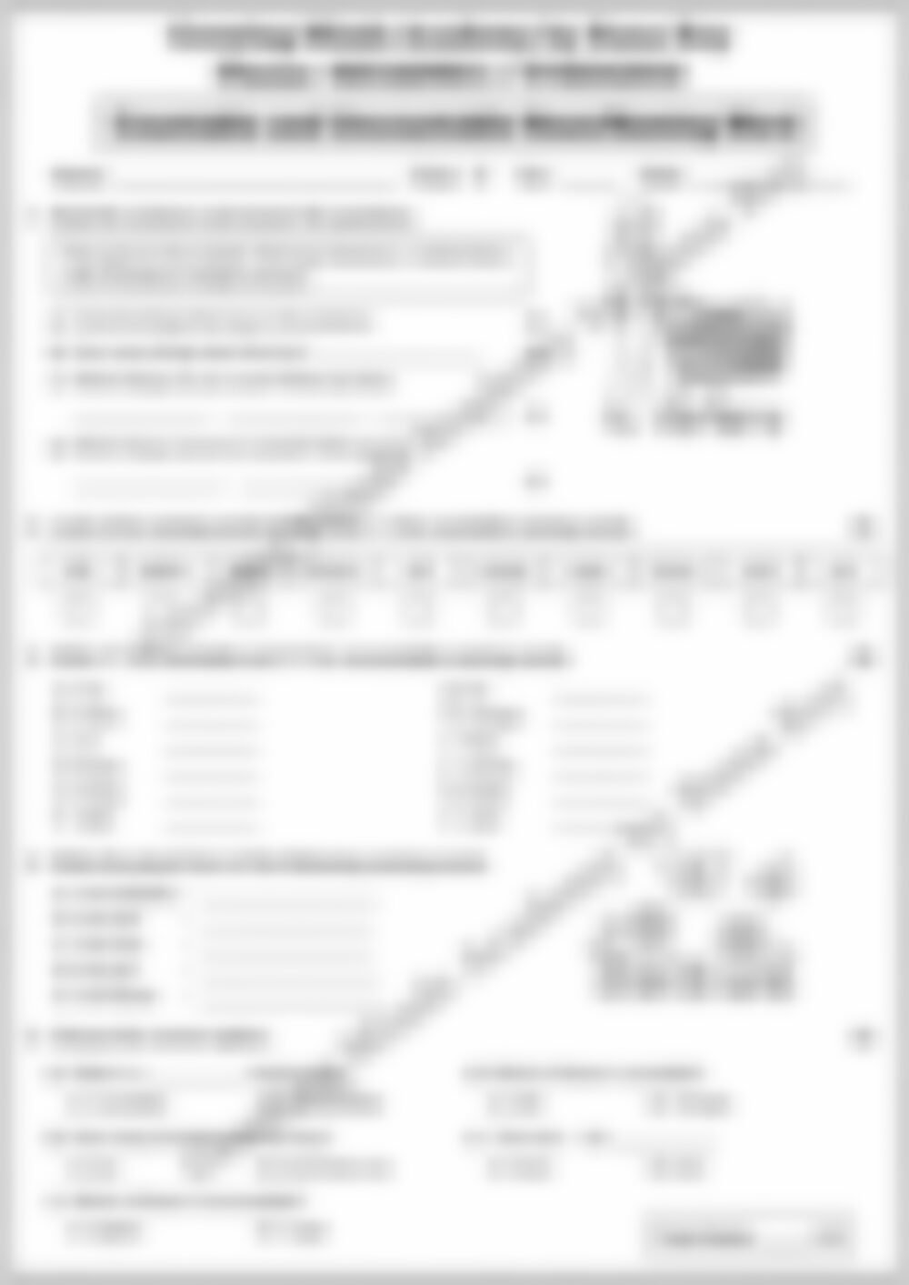Class 2 English Grammar Worksheet: Countable and Uncountable Nouns - page 1 preview