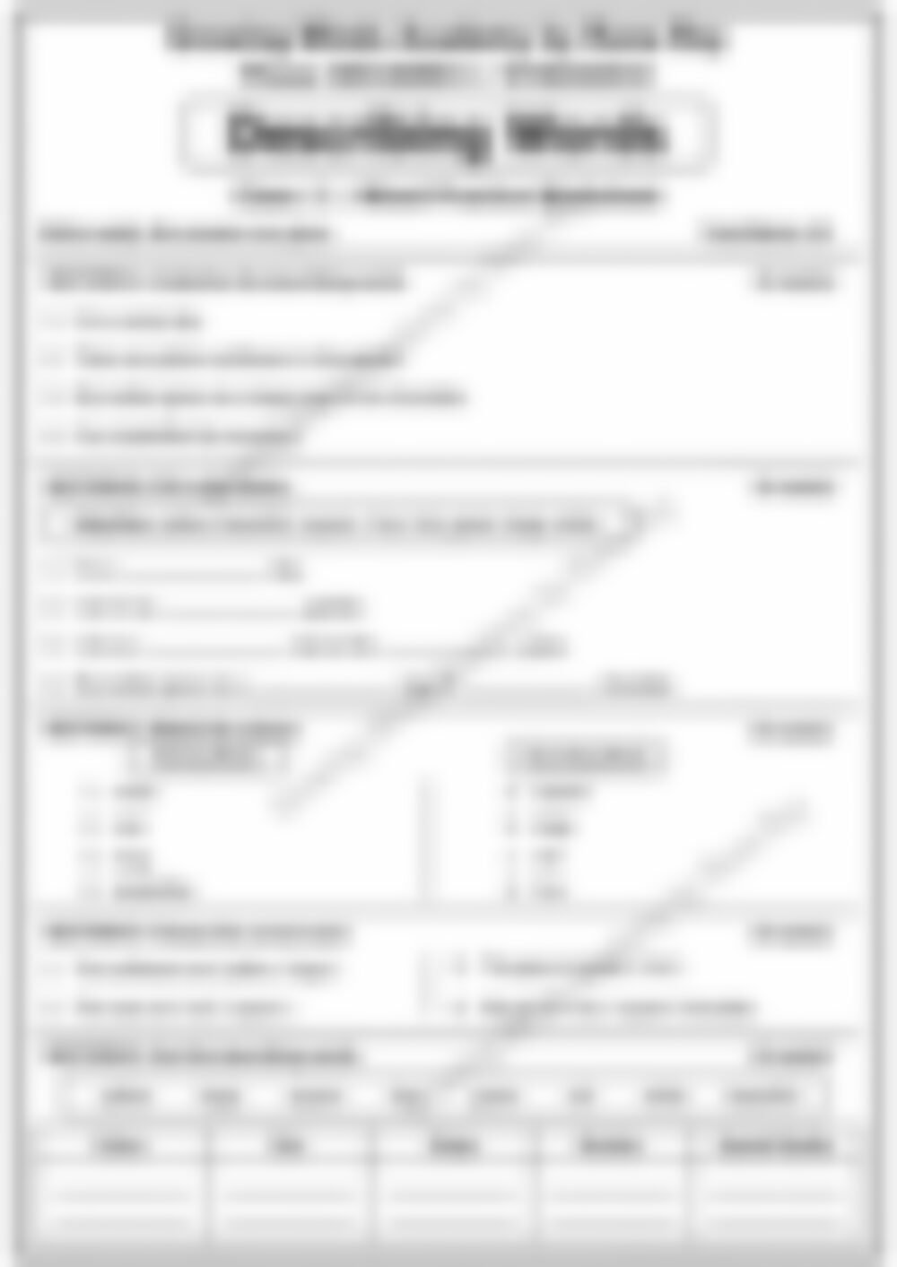 Class 2 English Grammar Worksheet: Describing Words (Adjectives) - page 1 preview