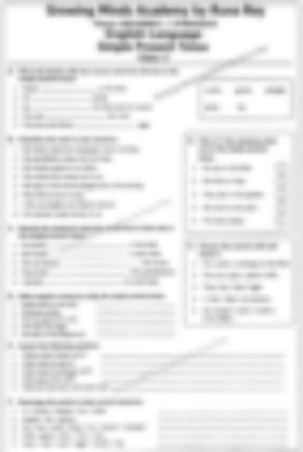 Class 2 English Grammar Worksheet: Simple Present Tense - page 1 preview