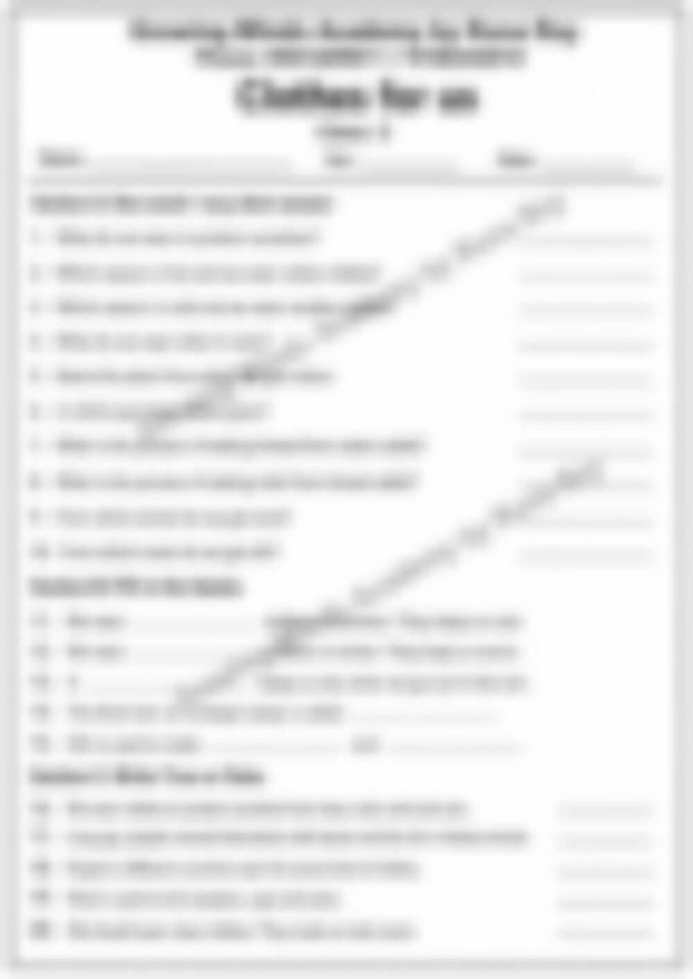 Class 2 EVS Worksheet: Clothes for Us - page 1 preview