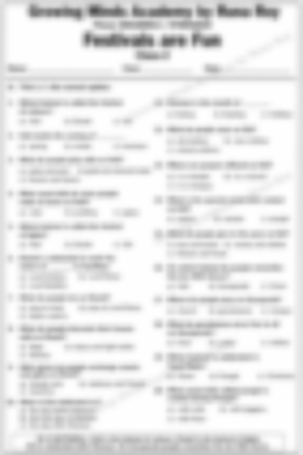Class 2 EVS Worksheet: Festivals are Fun - page 1 preview