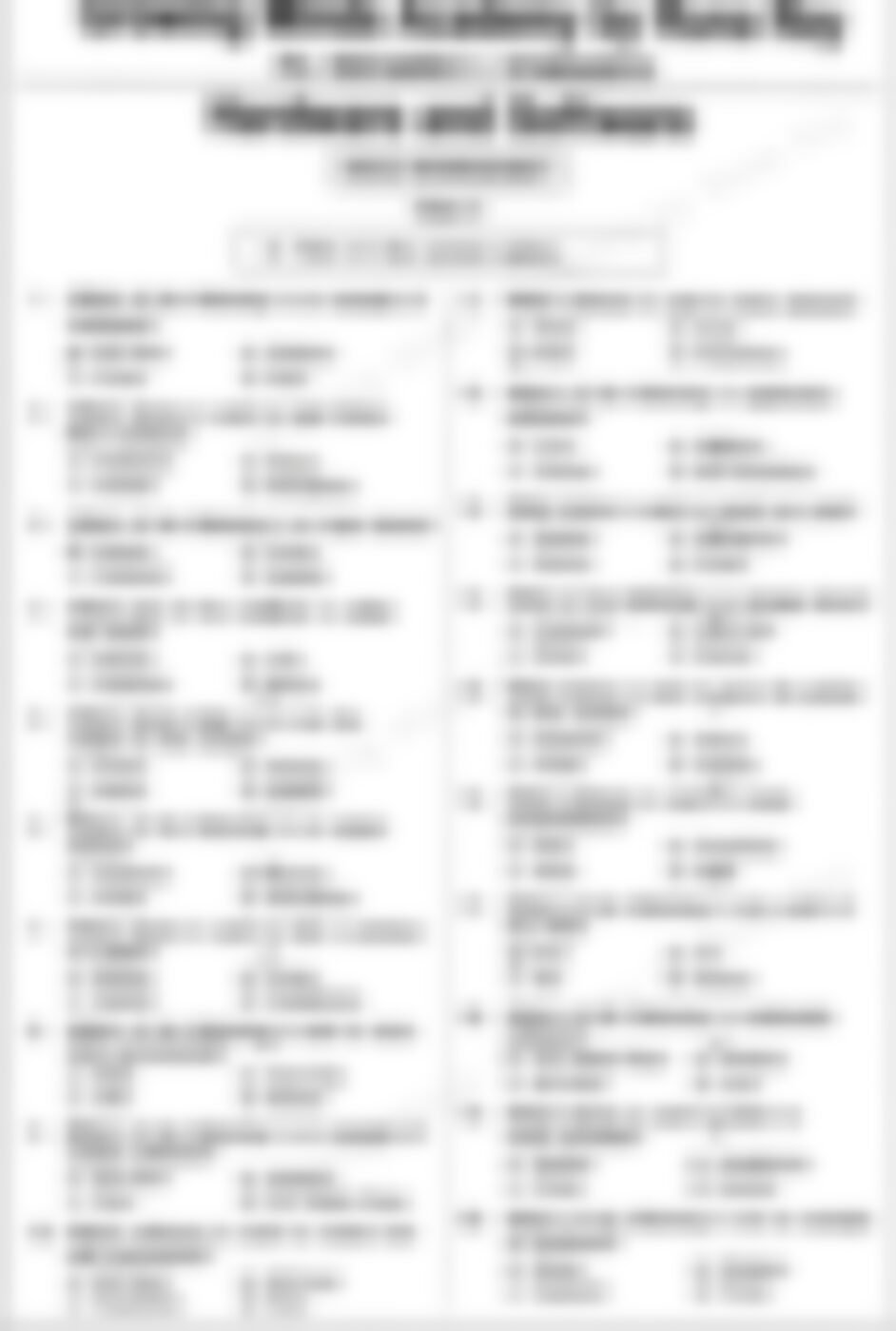 Class 3 Computer Worksheet: Hardware and Software - page 1 preview