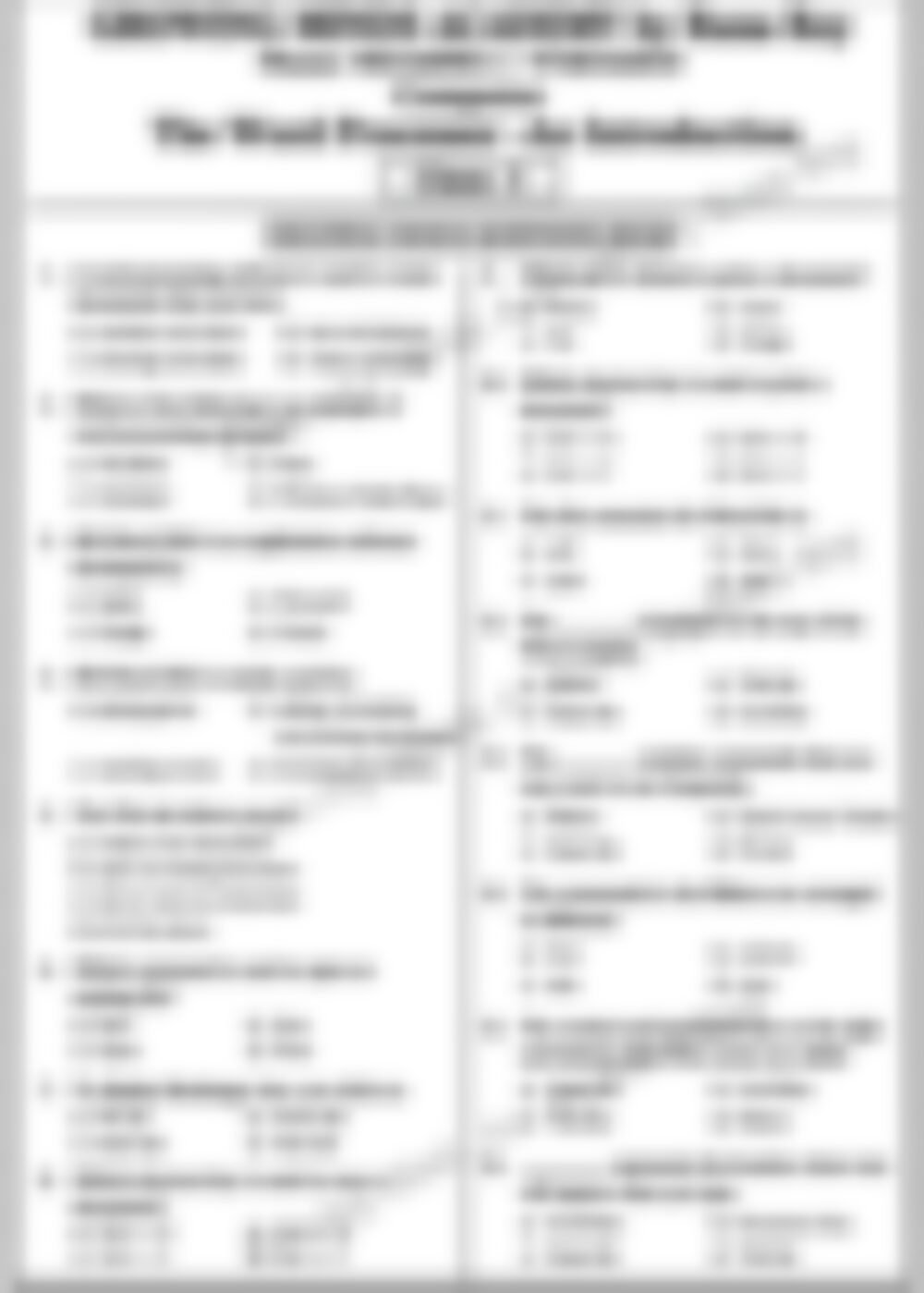 Class 3 Computer Worksheet: The Word Processor: An Introduction - page 1 preview