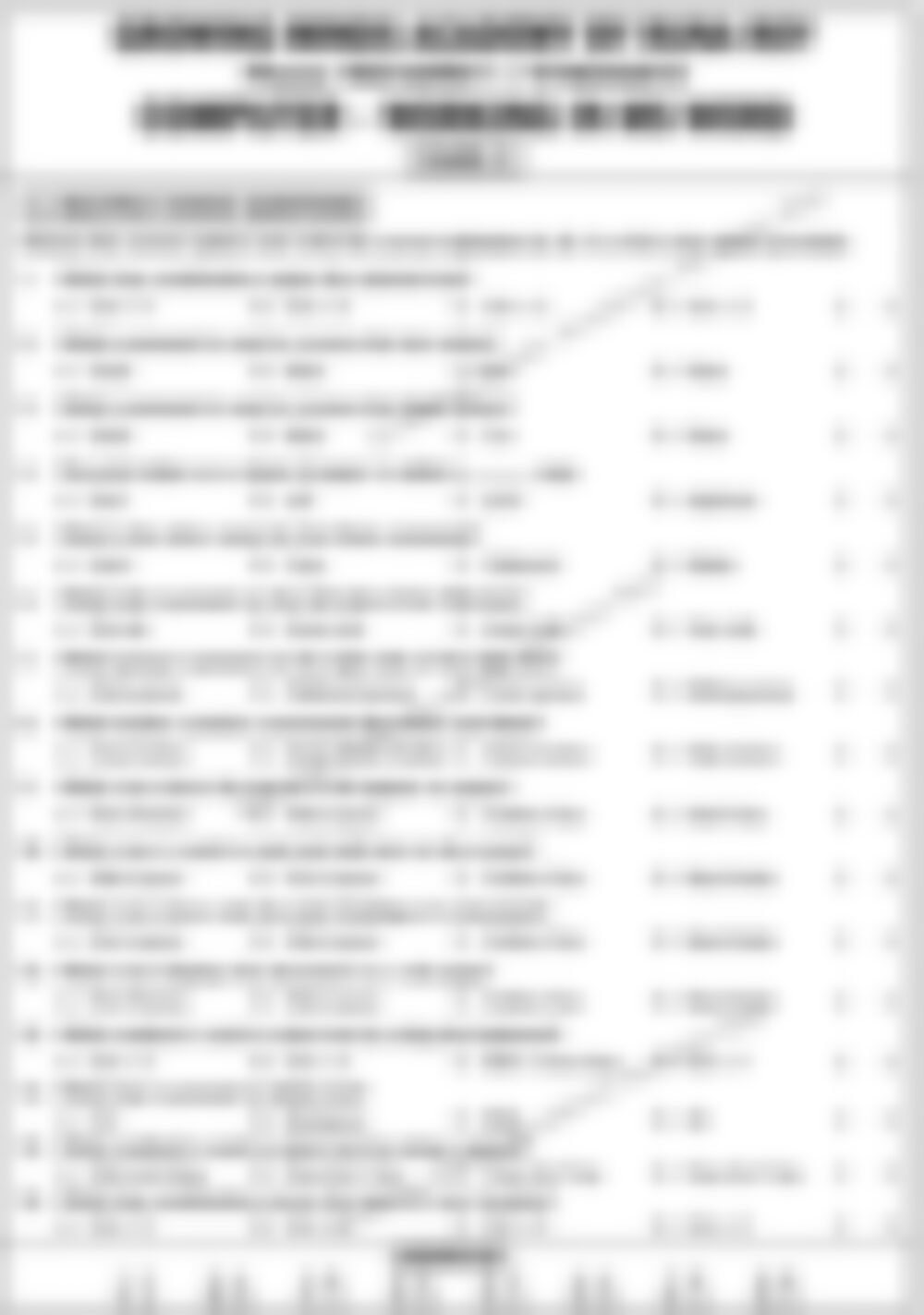 Class 3 Computer Worksheet: Working in MS Word - page 1 preview