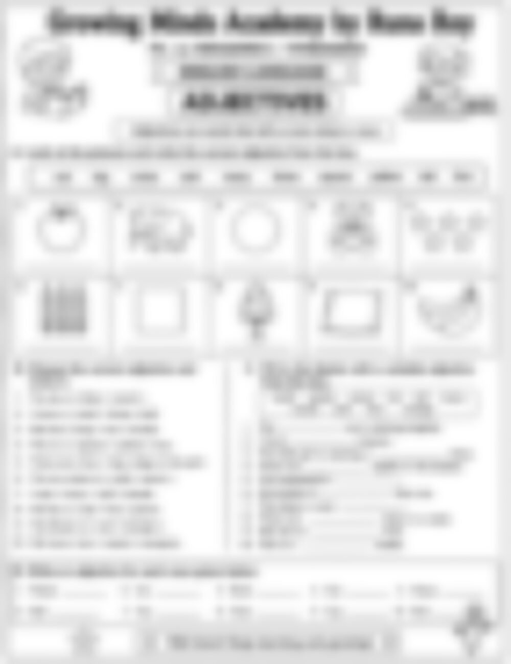 Class 3 English Grammar Worksheet: Adjectives - page 1 preview