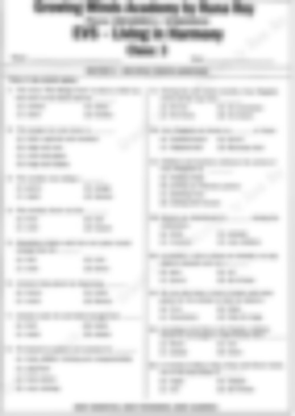 Class 3 EVS Worksheet: Living in Harmony - page 1 preview