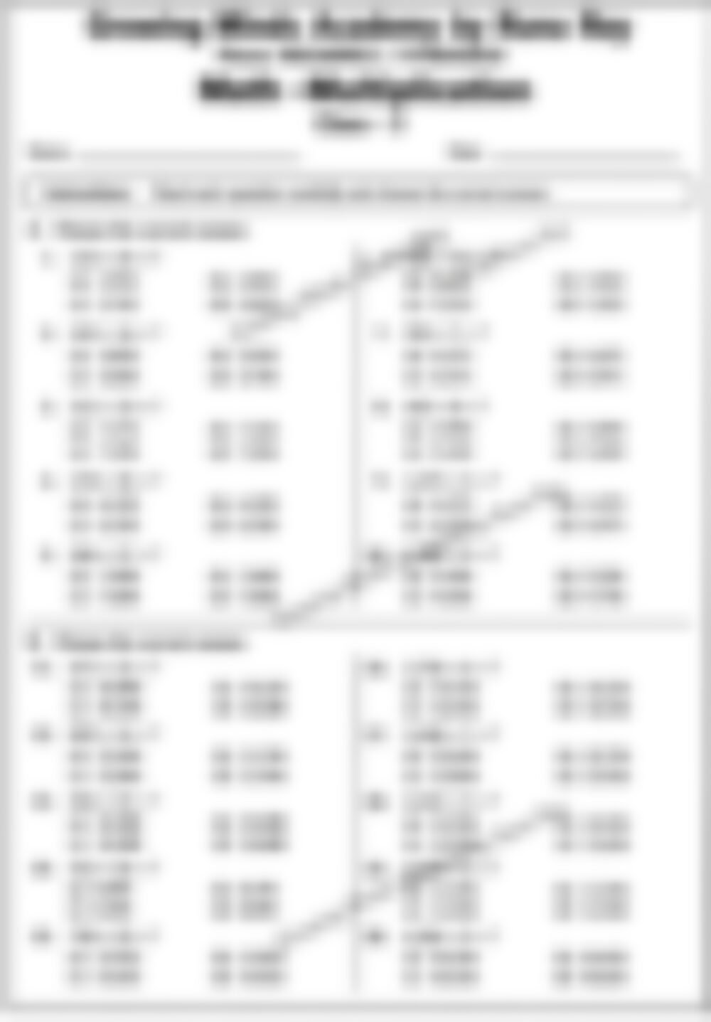 Class 3 Math Worksheet: Multiplication - page 1 preview