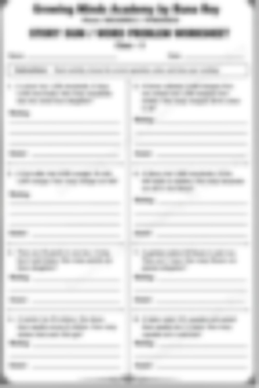 Class 3 Math Worksheet: Story Sums: Four Operations - page 1 preview