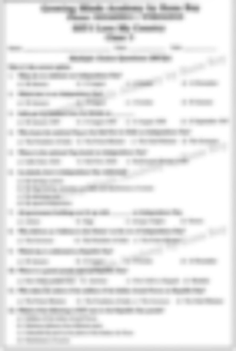 Class 3 SST Worksheet: I Love My Country - page 1 preview