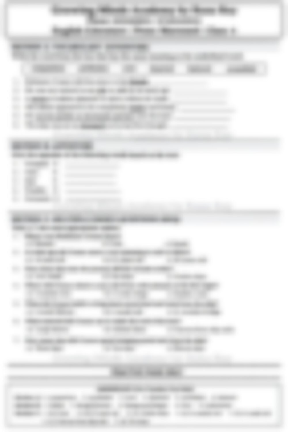 Class 4 English Literature Worksheet: Marooned - page 1 preview