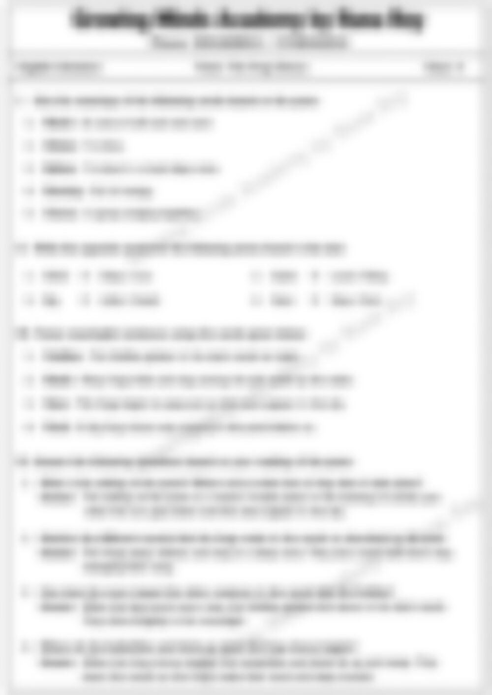 Class 4 English Literature Worksheet: The Frog Chorus - page 1 preview