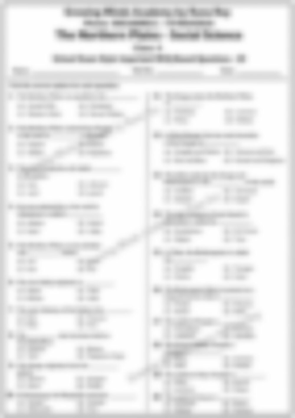 Class 4 SST Worksheet: The Northern Plains - page 1 preview