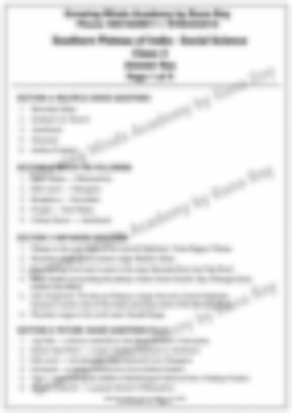 Class 4 SST Worksheet: The Southern Plateau - page 1 preview