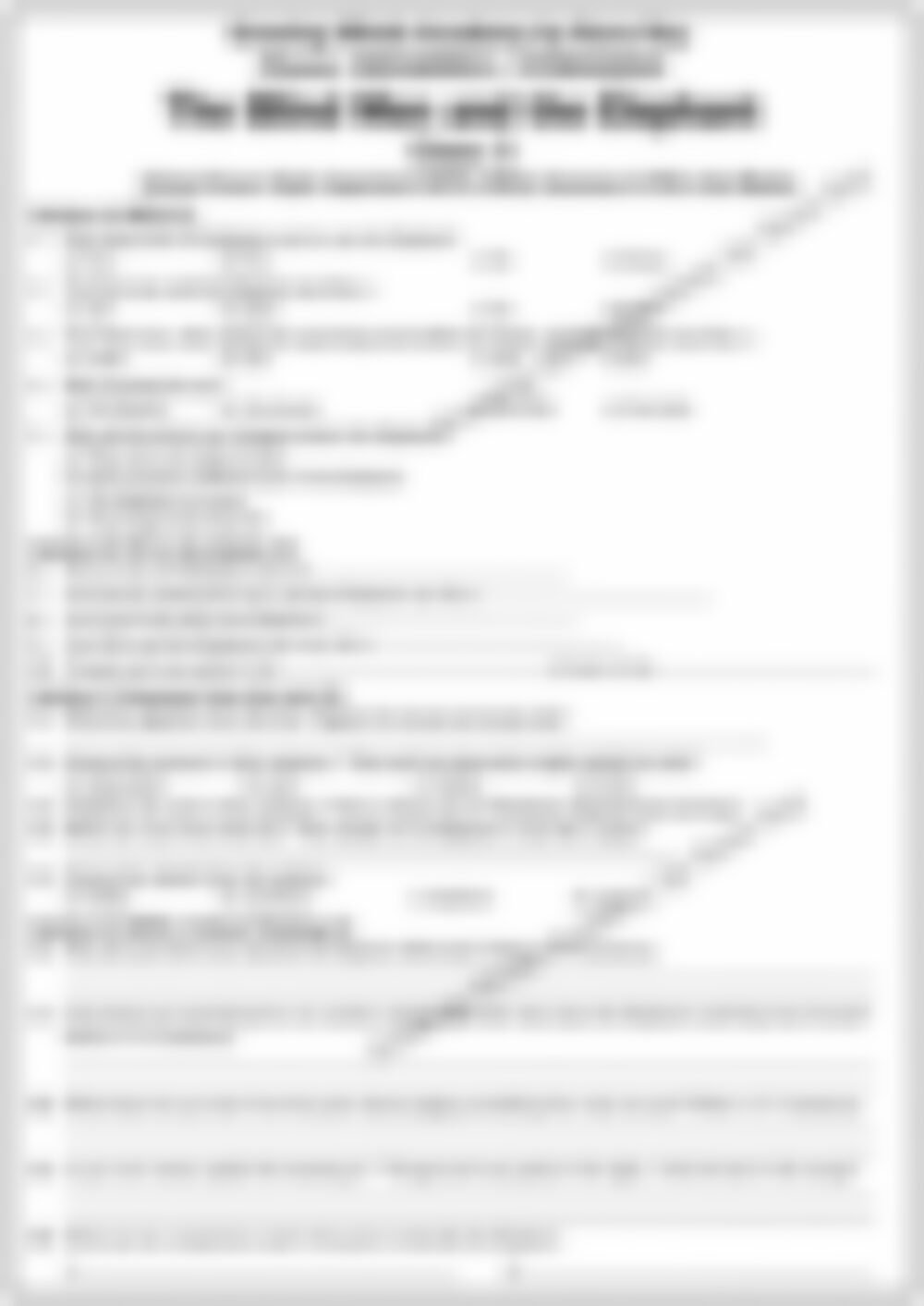 Class 5 English Literature Worksheet: The Blind Men and the Elephant - page 1 preview