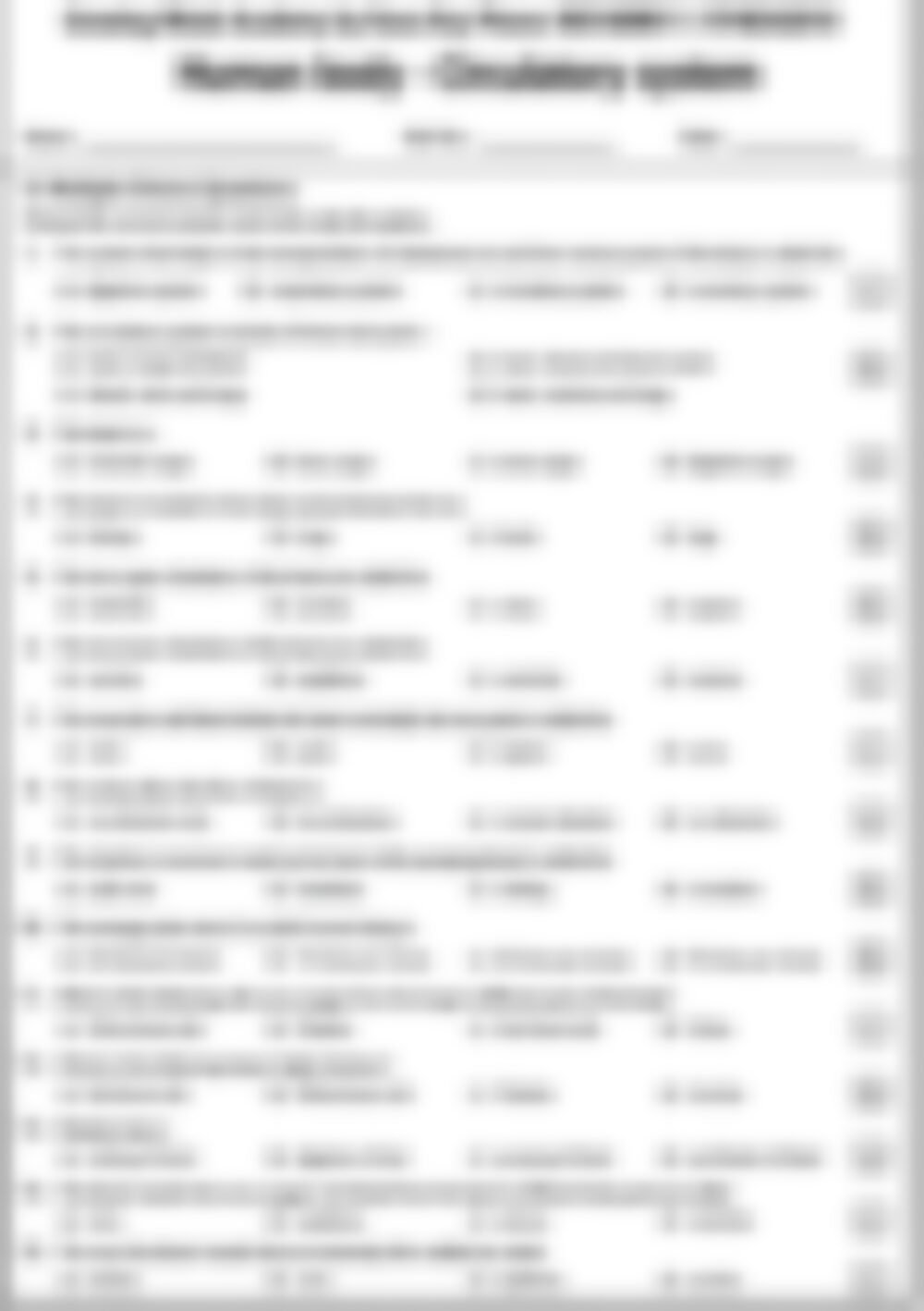Class 5 EVS Worksheet: The Human Circulatory System - page 1 preview