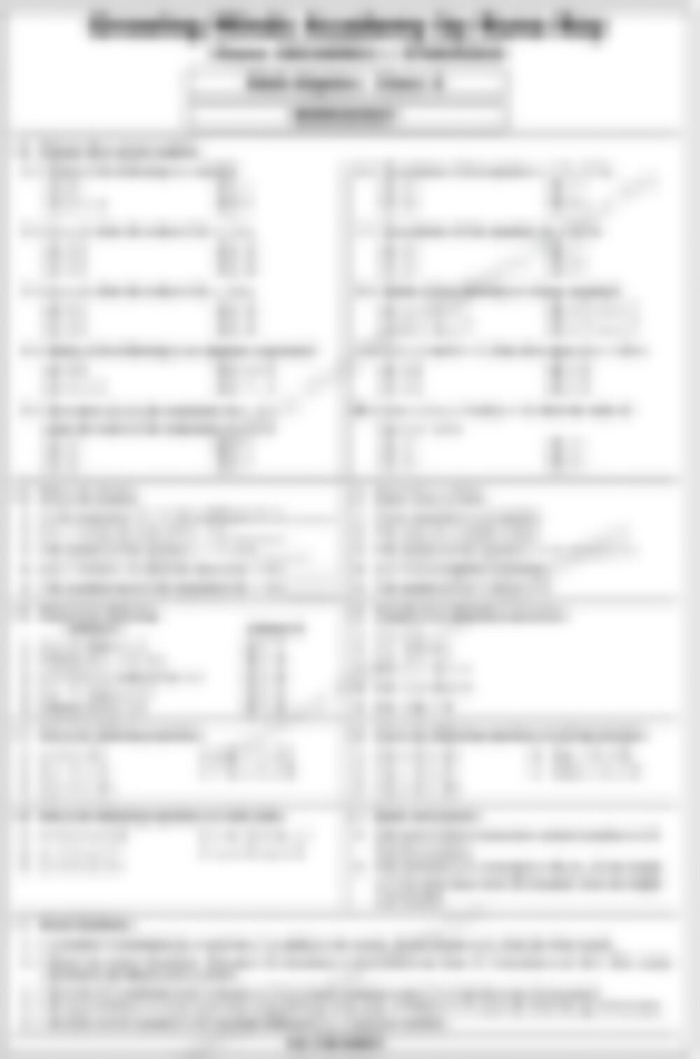 Class 6 Math Worksheet: Algebra - page 1 preview