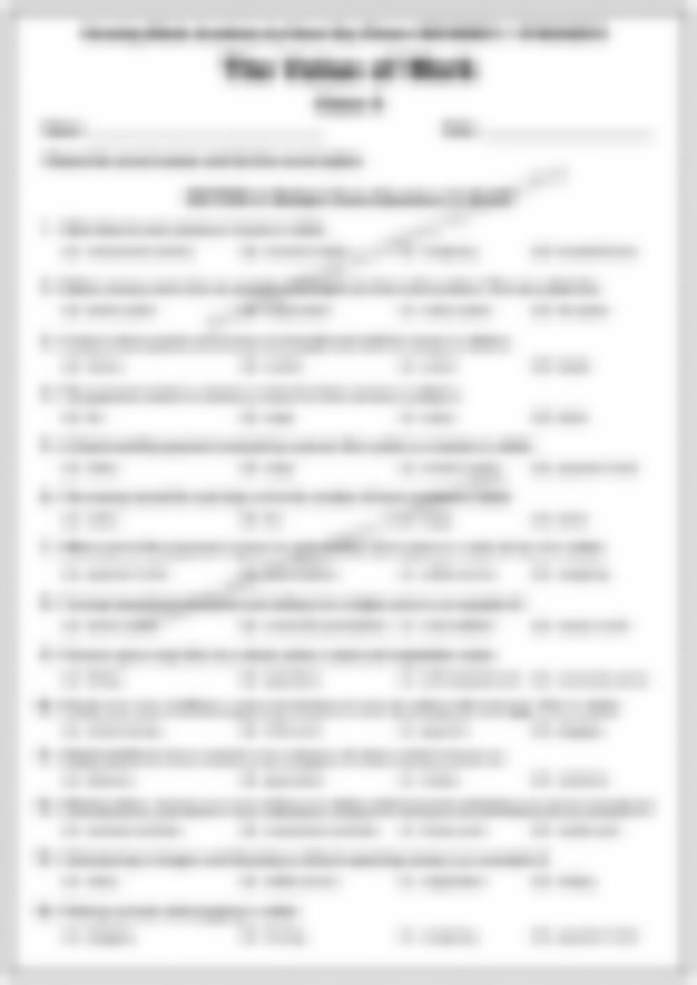 Class 6 SST Worksheet: The Value of Work - page 1 preview
