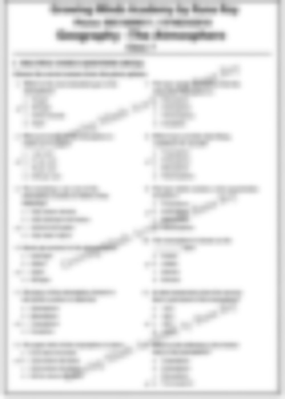 Class 7 SST Worksheet: The Atmosphere - page 1 preview